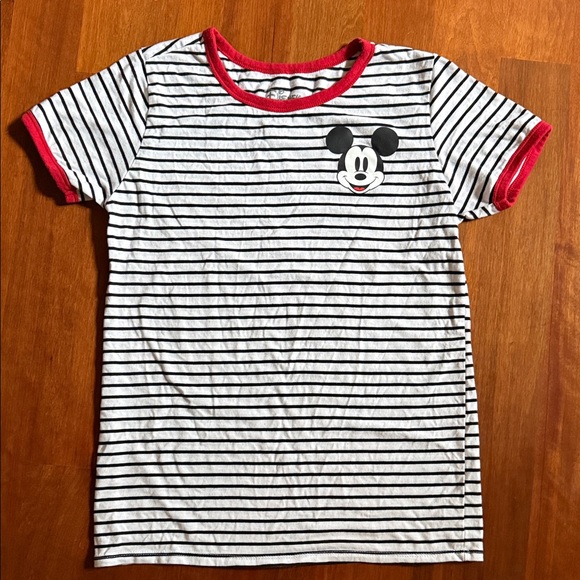 Disney Tops - Juniors Disney Mickey Mouse Striped Tee Medium/Small - Black, White, and Red